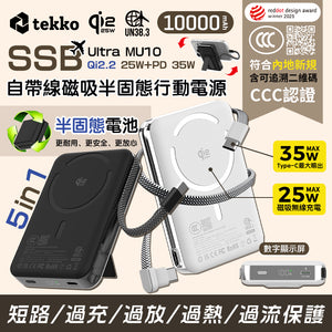 Tekko MU10 半固態磁吸行動電源10000mAh 背面與隱藏支架