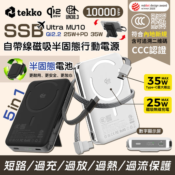 Tekko MU10 半固態磁吸行動電源10000mAh 背面與隱藏支架